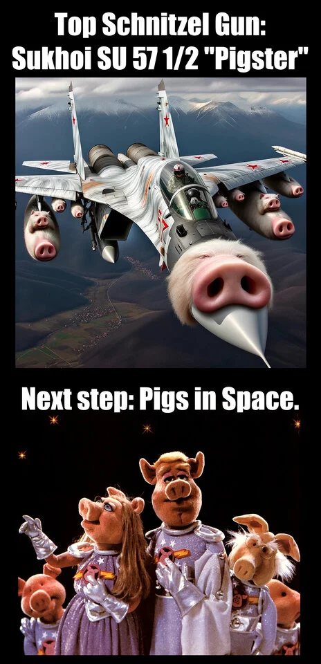 DALL·E 2023-10-23 12.08.29 - Photo of a Sukhoi Su-57 Felon jet, heavily infused with pig char...webp