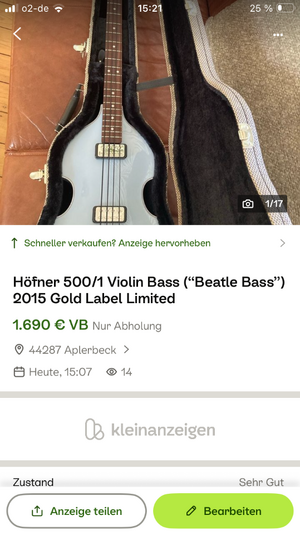 Höfner 500/1 Violin Bass ("Beatle Bass") 2015 Gold Label Limited