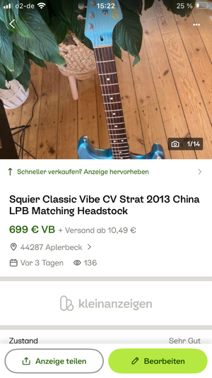 Squier Classic Vibe CV Strat 2013 China LPB Matching Headstock
