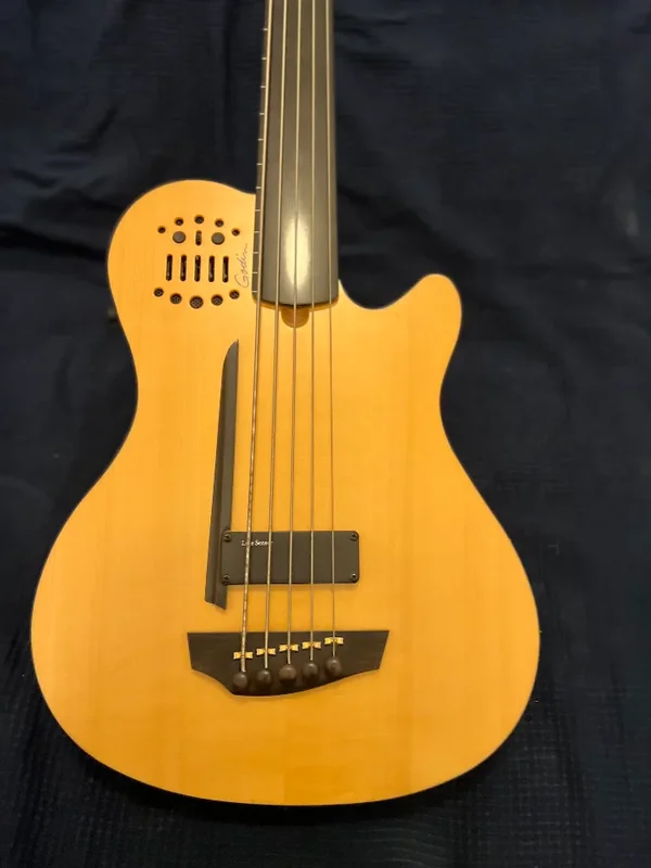 Godin A5 Ultra Fretless 5-String Semi-Akustik-Bass (Natur/Braun, Made in Canada)
