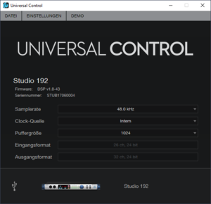 03-Universal Control Basis-Settings Presonus Studio 192, Sampling 48000 Hz, 24 bit.png