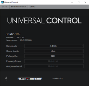 03-Universal Control Basis-Settings Presonus Studio 192, Sampling 48000 Hz, 24 bit.png 03-Universal Control Basis-Settings Presonus Studio 192, Sampling 48000 Hz, 24 bit.png