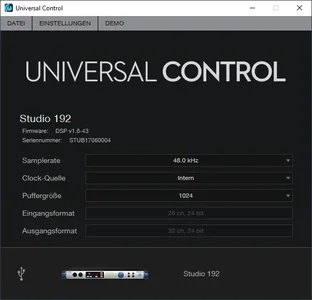 03-Universal Control Basis-Settings Presonus Studio 192, Sampling 48000 Hz, 24 bit.png 03-Universal Control Basis-Settings Presonus Studio 192, Sampling 48000 Hz, 24 bit.png