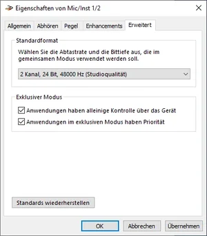 01-Geräteeigenschaften von MicInst12 auf 24 Bit, 48000Hz umstellen.png 01-Geräteeigenschaften von MicInst12 auf 24 Bit, 48000Hz umstellen.png