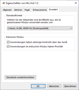 01-Geräteeigenschaften von MicInst12 auf 24 Bit, 48000Hz umstellen.png 01-Geräteeigenschaften von MicInst12 auf 24 Bit, 48000Hz umstellen.png
