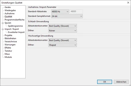 04-Einstellungen zur Qualität, Samplerate 48000 Hz, Sampleformat 24-bit.png 04-Einstellungen zur Qualität, Samplerate 48000 Hz, Sampleformat 24-bit.png