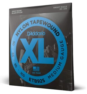 D'Addario ETB92S Deep warm Black Nylon Tapewound 50-105 Short Scale kurze Mensur Bass Saiten