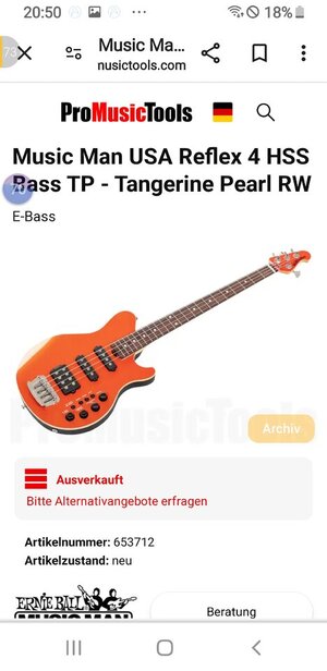 Musicman Reflex Bass 4 HSS Orange Metallic