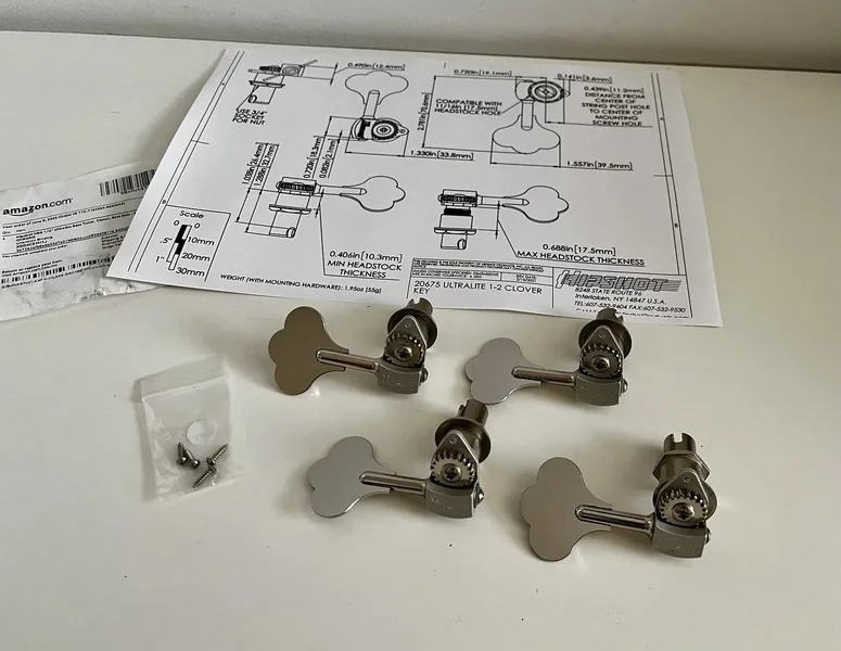 4 Stück Hipshot HB6 USA Ultralite® Bass Tuning Machine 1/2" Left Right chrome *Neu*