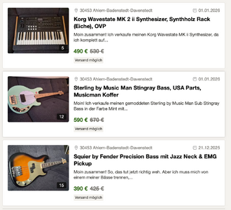 Precision, Sub Stingray mit USA Parts, Korg Synthesizer ...