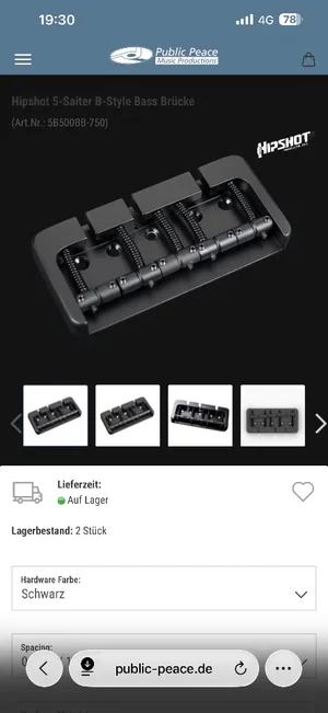 Tausche hipshot B-Style Bass Bridge 5-Saiter schwarz gegen Gold