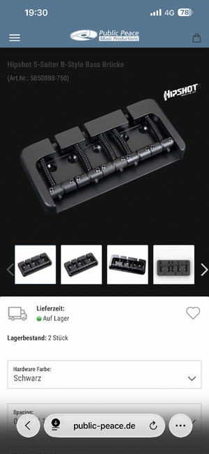 Tausche hipshot B-Style Bass Bridge 5-Saiter schwarz gegen Gold