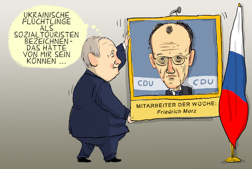 Merz und die Sozialtouristen von leopold maurer | Politik Cartoon | TOONPOOL