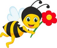 Nette Bienenkarikatur Mit Roter Blume Vektor Abbildung - Illustration von  roter, nette: 55982658